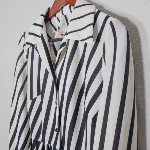 Mary Dobbs Vintage Shirt Dress Black White Stripe Fit Flare Mad Men Secretary M - Picture 3 of 10